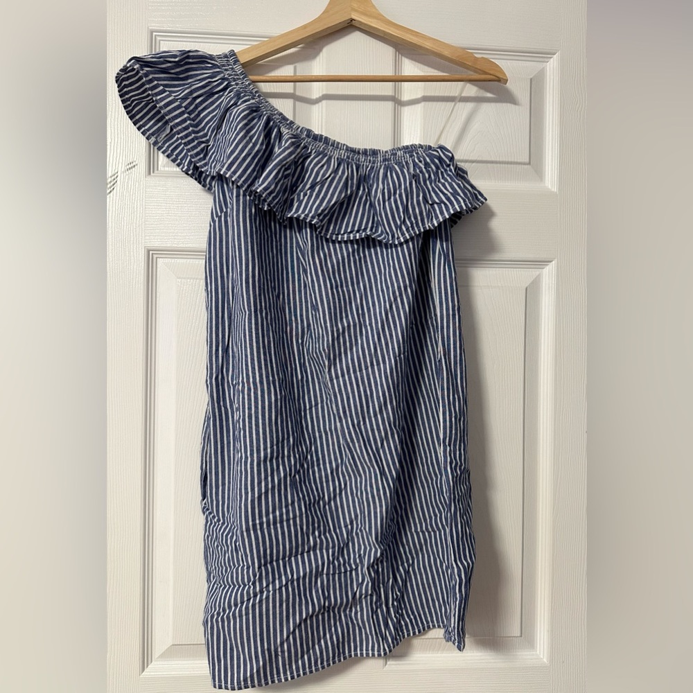Blue and white stripped dress.